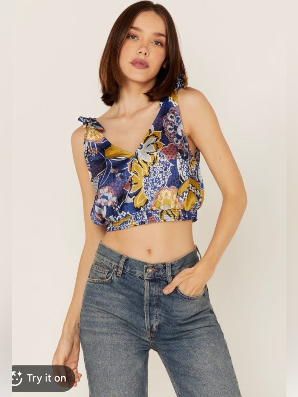 Free People Women's Weekend In Montauk Floral Print Cropped Tank Top Size L